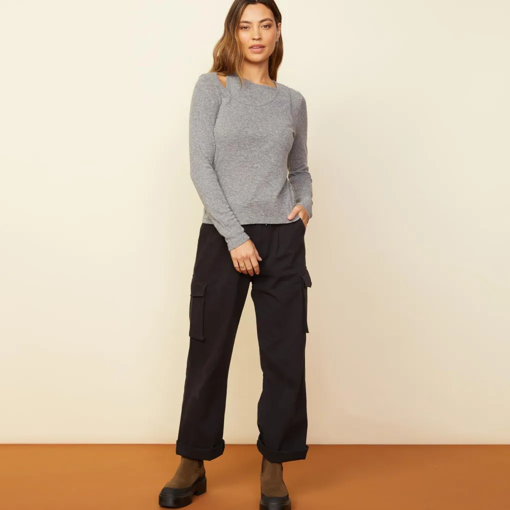 Long Sleeve*MONROW Asymmetric Long Sleeve Top GRANITE
