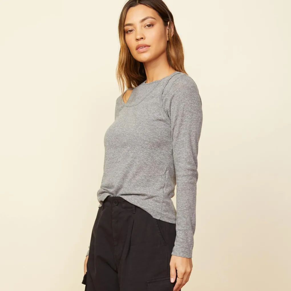 Long Sleeve*MONROW Asymmetric Long Sleeve Top GRANITE