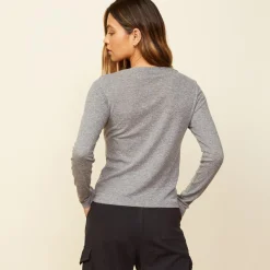 Long Sleeve*MONROW Asymmetric Long Sleeve Top GRANITE