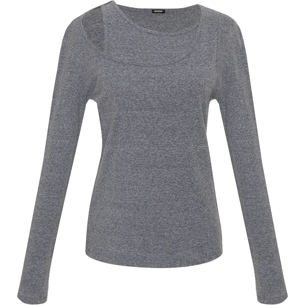 Long Sleeve*MONROW Asymmetric Long Sleeve Top GRANITE