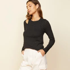 Long Sleeve*MONROW Asymmetric Long Sleeve Top BLACK