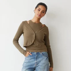 Long Sleeve*MONROW Baby Thermal Double Layer Cardi Top STONEGREEN