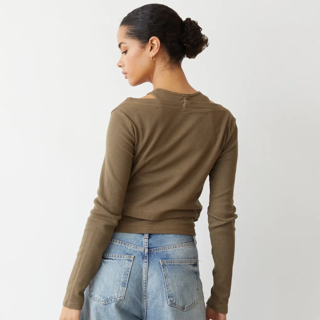 Long Sleeve*MONROW Baby Thermal Double Layer Cardi Top STONEGREEN