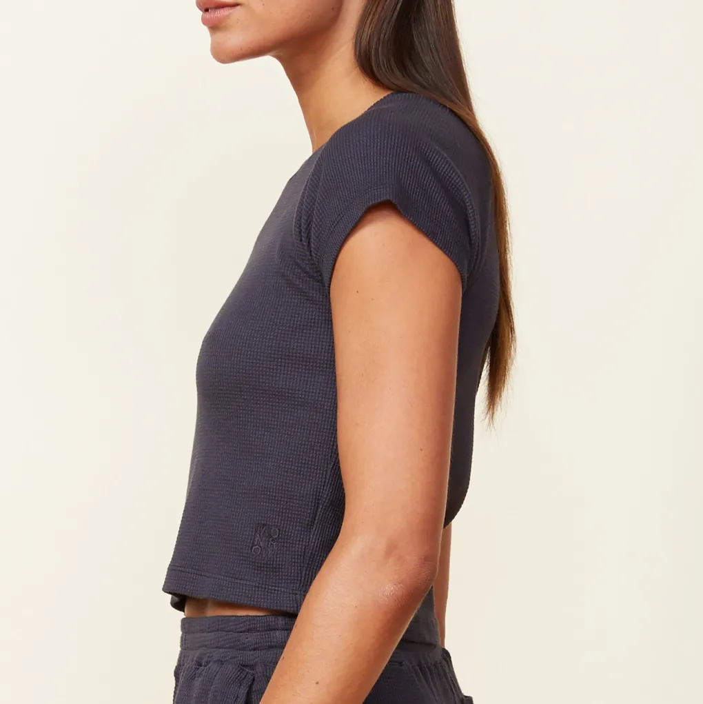 Tees*MONROW Baby Thermal Fitted Cap Sleeve Tee FADEDBLACK
