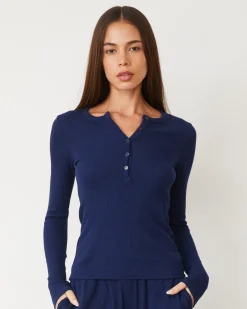 Long Sleeve*MONROW Baby Thermal Henley NAVY