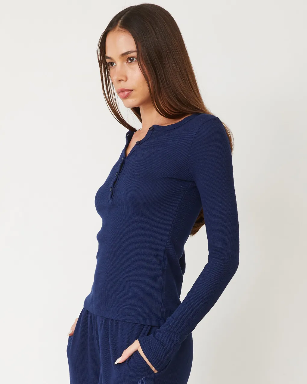 Long Sleeve*MONROW Baby Thermal Henley NAVY
