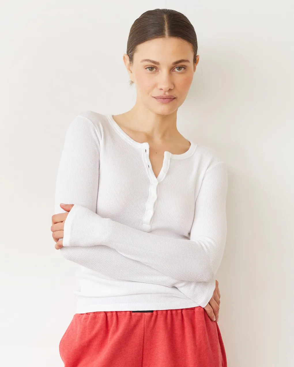 Long Sleeve*MONROW Baby Thermal Henley WHITE