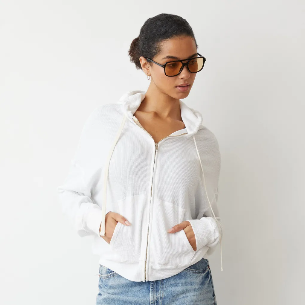 Zip-Up Hoodies*MONROW Baby Thermal Slouchy Zip Up WHITE