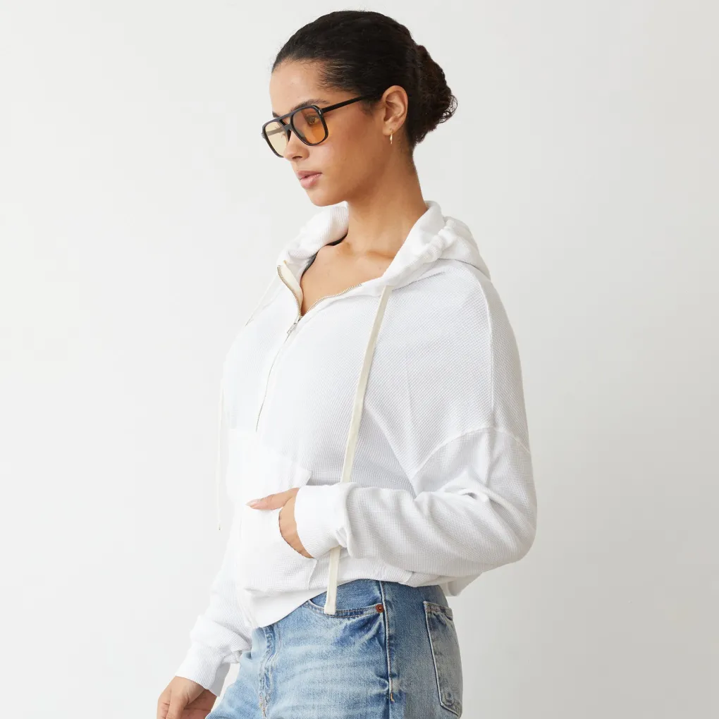 Zip-Up Hoodies*MONROW Baby Thermal Slouchy Zip Up WHITE