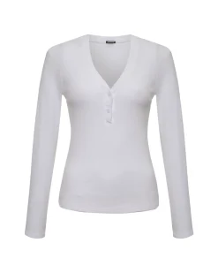 Long Sleeve*MONROW Baby Thermal V Neck Henley WHITE