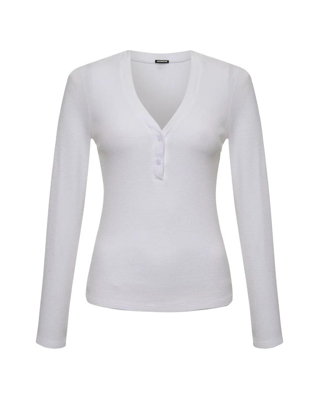 Long Sleeve*MONROW Baby Thermal V Neck Henley WHITE