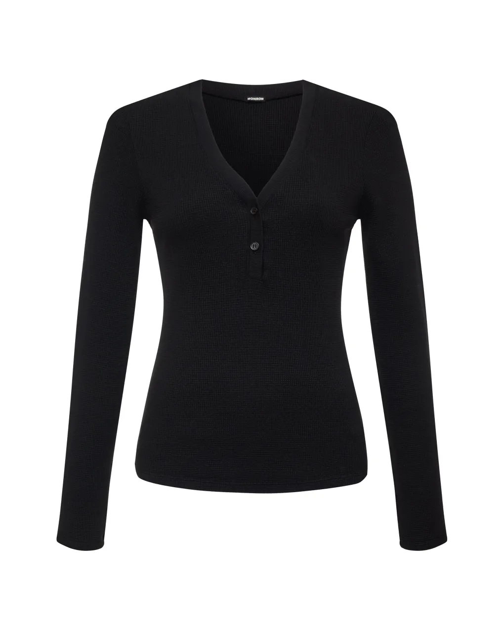 Long Sleeve*MONROW Baby Thermal V Neck Henley BLACK