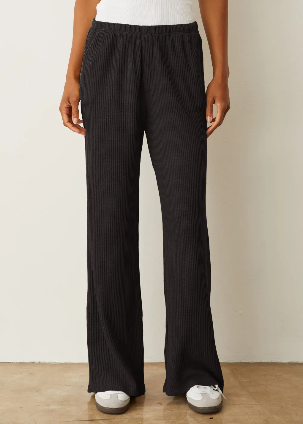 Sweats*MONROW Baby Thermal Wide Leg Pant BLACK