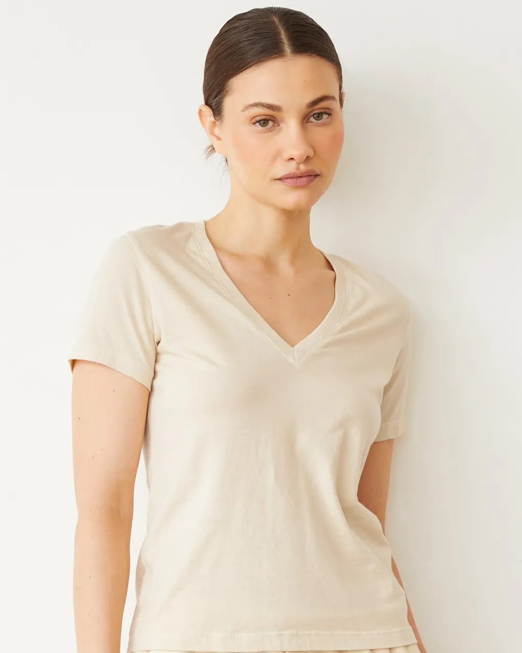 Tees*MONROW Basic V Neck NATURAL