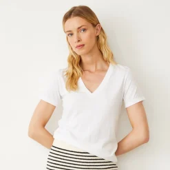 Tees*MONROW Basic V Neck Tee WHITE