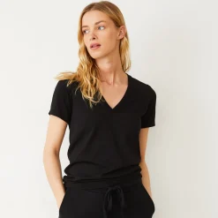 Tees*MONROW Basic V Neck Tee BLACK