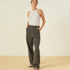 Pants*MONROW Bonded Thermal Pleated Pants KALEGREEN