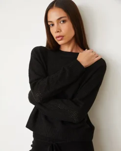 Sets|Long Sleeve*MONROW Boucle Knit Mesh Mixed Sweater BLACK