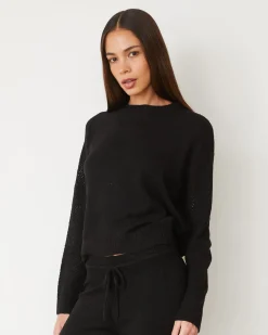 Sets|Long Sleeve*MONROW Boucle Knit Mesh Mixed Sweater BLACK
