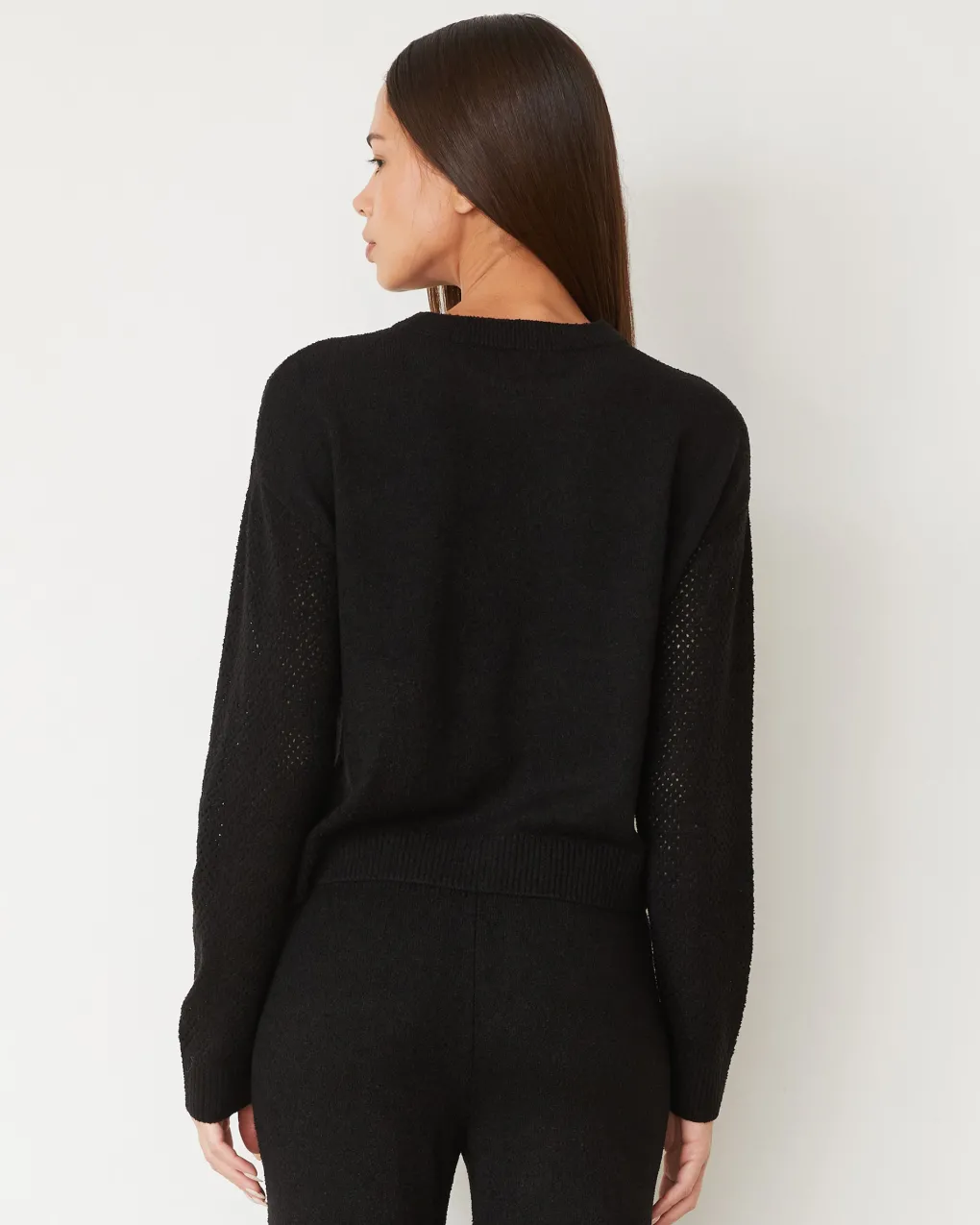 Sets|Long Sleeve*MONROW Boucle Knit Mesh Mixed Sweater BLACK
