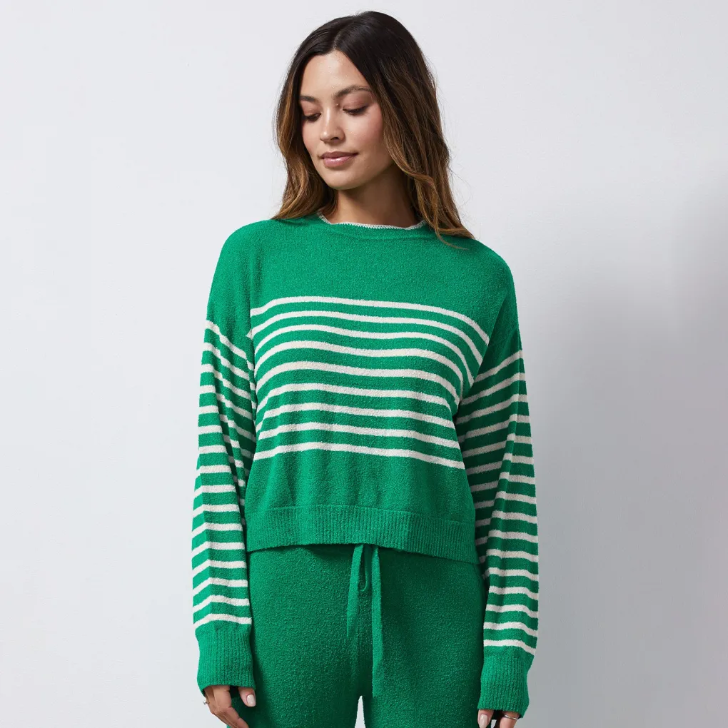 Sweaters*MONROW Boucle Knit Stripe Sweater PARSLEY/CREAM