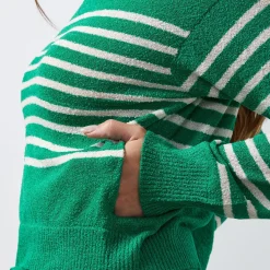 Sweaters*MONROW Boucle Knit Stripe Sweater PARSLEY/CREAM