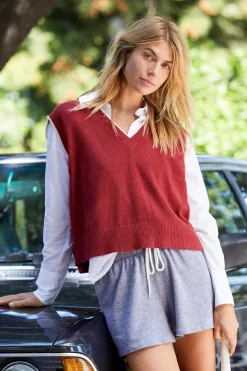 Travel Essentials|Sweaters*MONROW Boucle Knit V Neck Sweater Vest MAROON