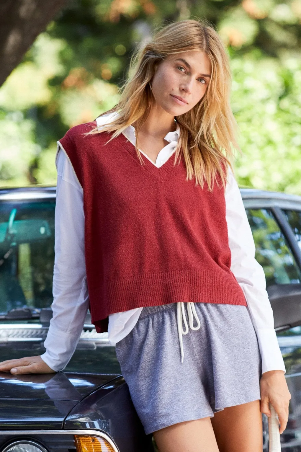 Travel Essentials|Sweaters*MONROW Boucle Knit V Neck Sweater Vest MAROON