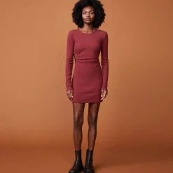 Dresses*MONROW Brushed Rib Cut Out Dress RHUBARB