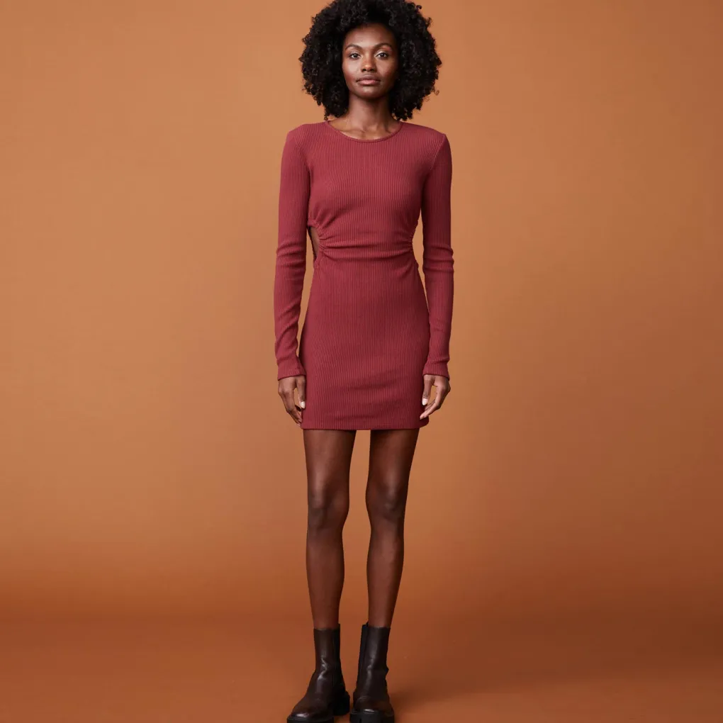 Dresses*MONROW Brushed Rib Cut Out Dress RHUBARB