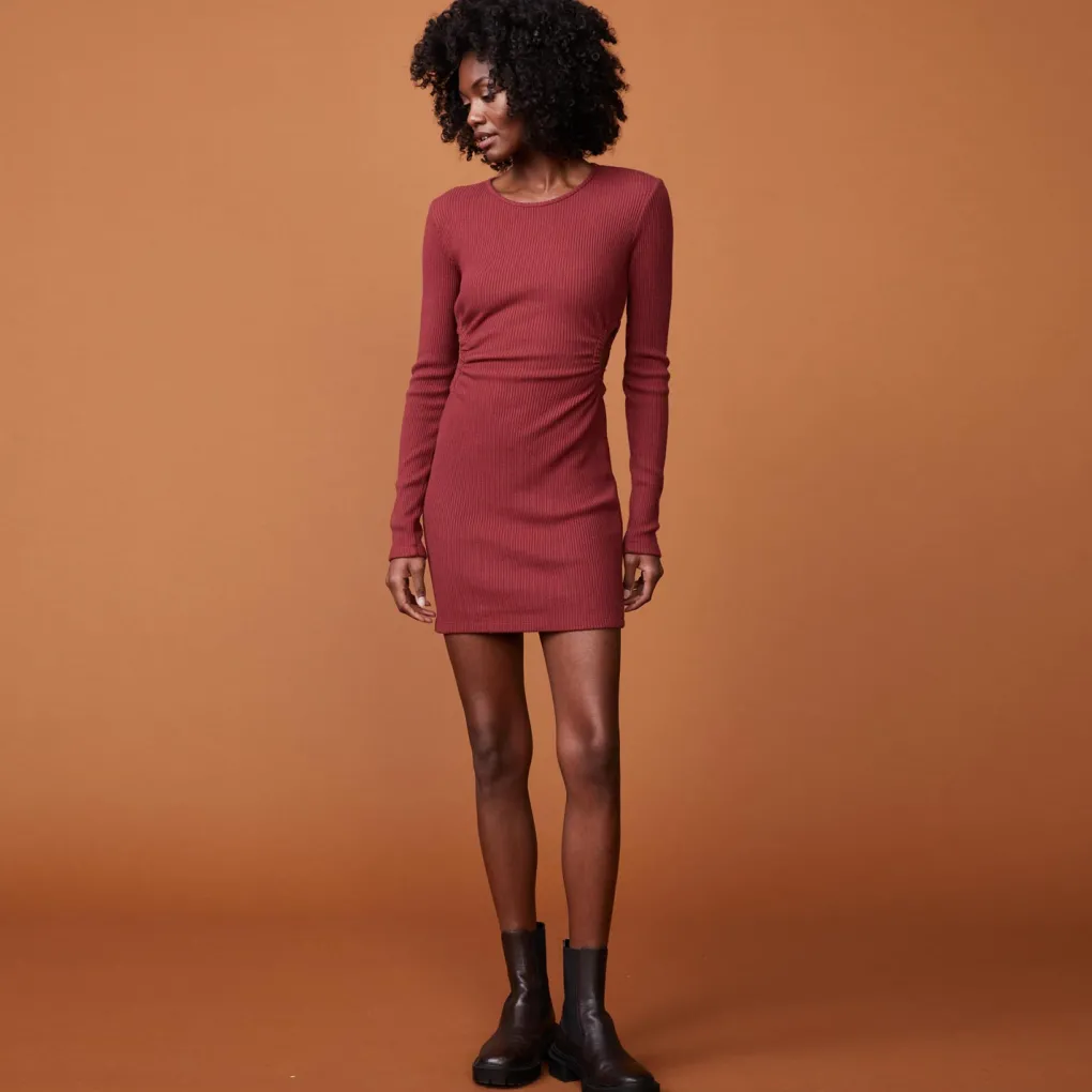 Dresses*MONROW Brushed Rib Cut Out Dress RHUBARB