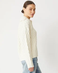 Sweaters*MONROW Cable Knit Polo Sweater IVORY