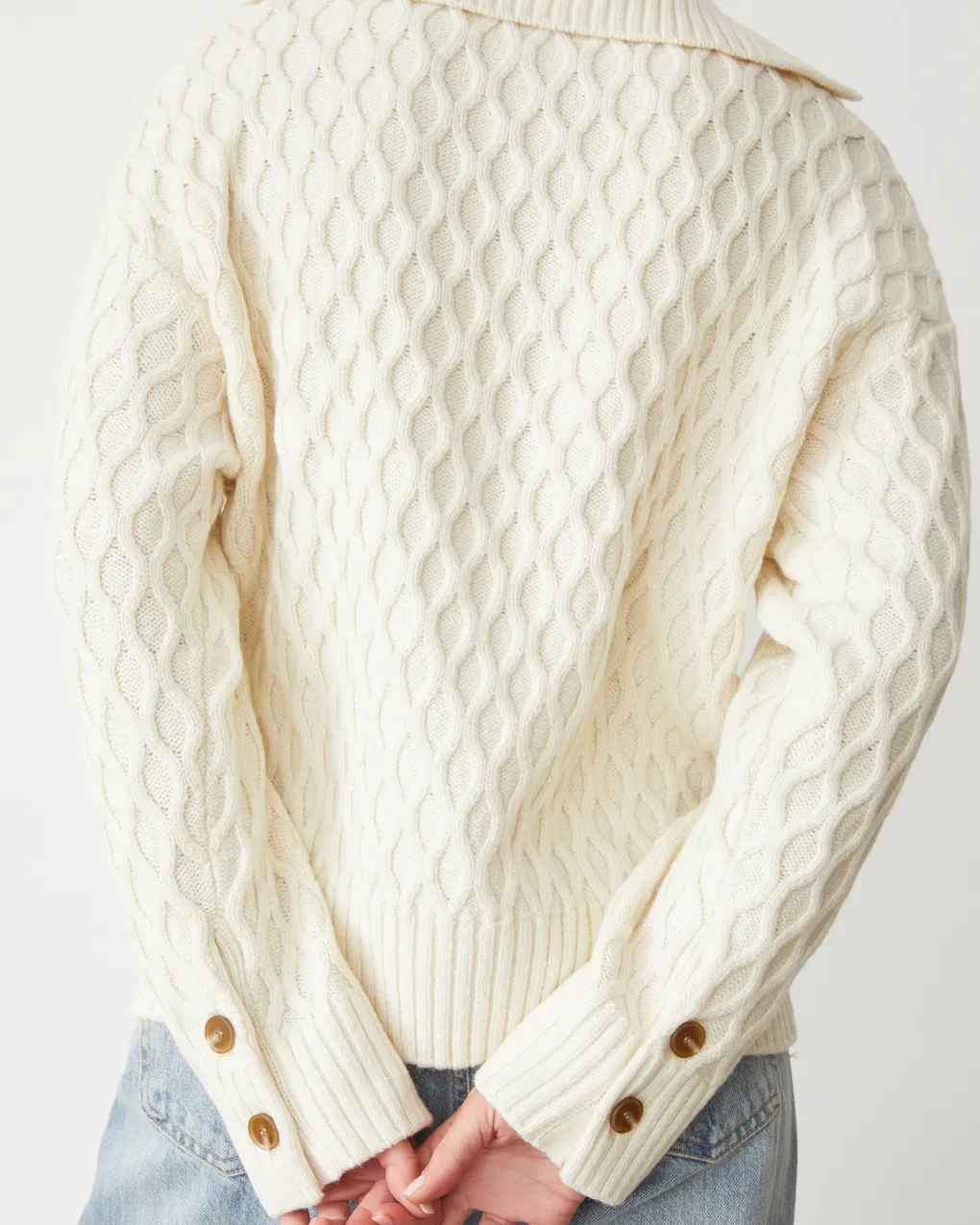 Sweaters*MONROW Cable Knit Polo Sweater IVORY