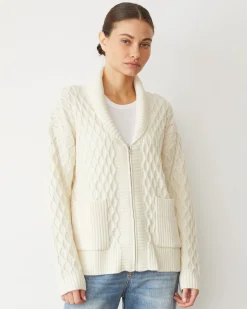 Sweaters*MONROW Cable Knit Zip Cardigan IVORY