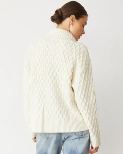 Sweaters*MONROW Cable Knit Zip Cardigan IVORY