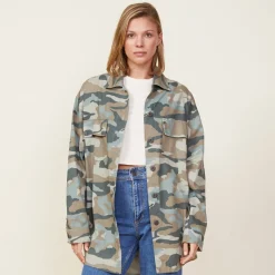 Jackets*MONROW Camo Military Jacket GREENGREY