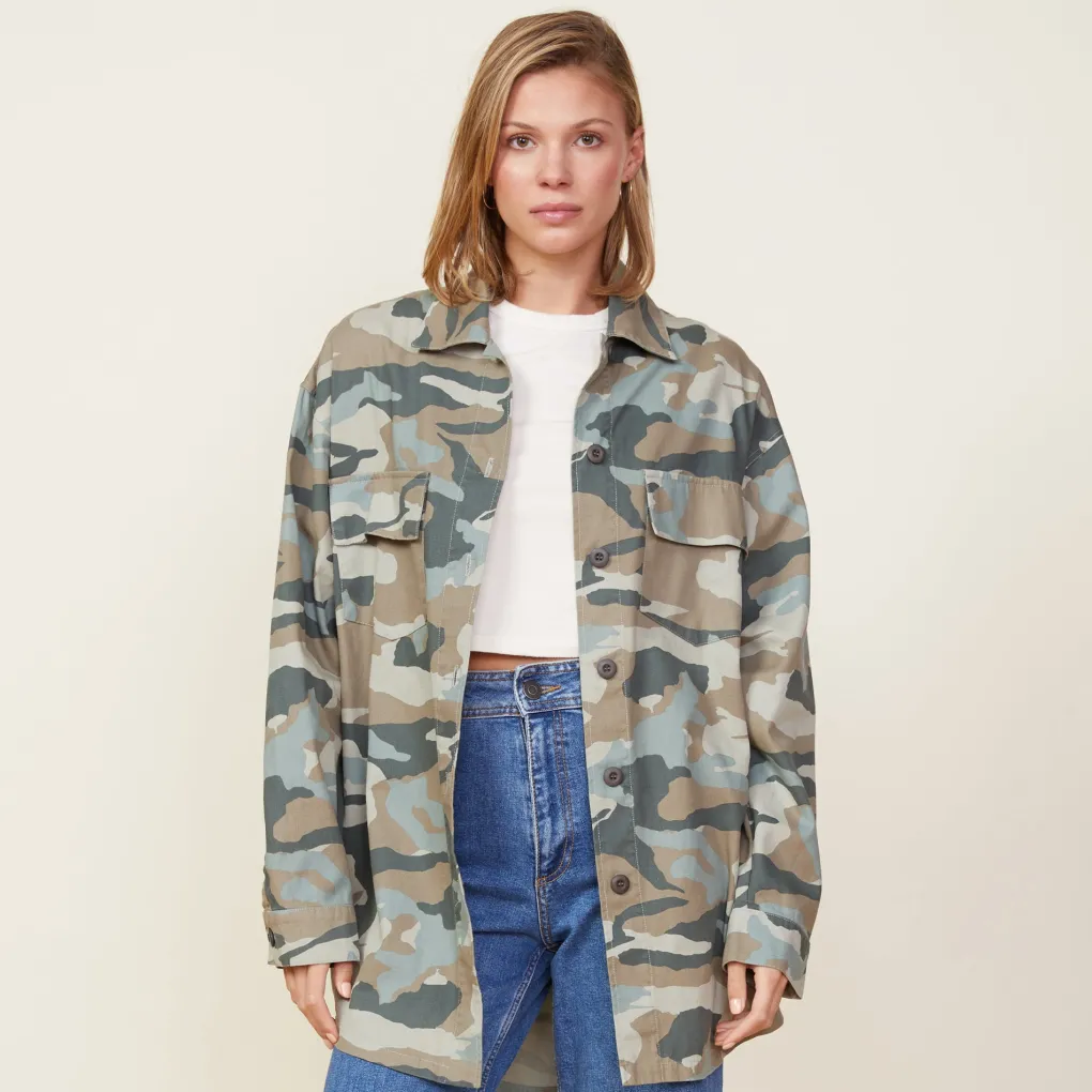 Jackets*MONROW Camo Military Jacket GREENGREY