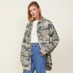 Jackets*MONROW Camo Military Jacket GREENGREY