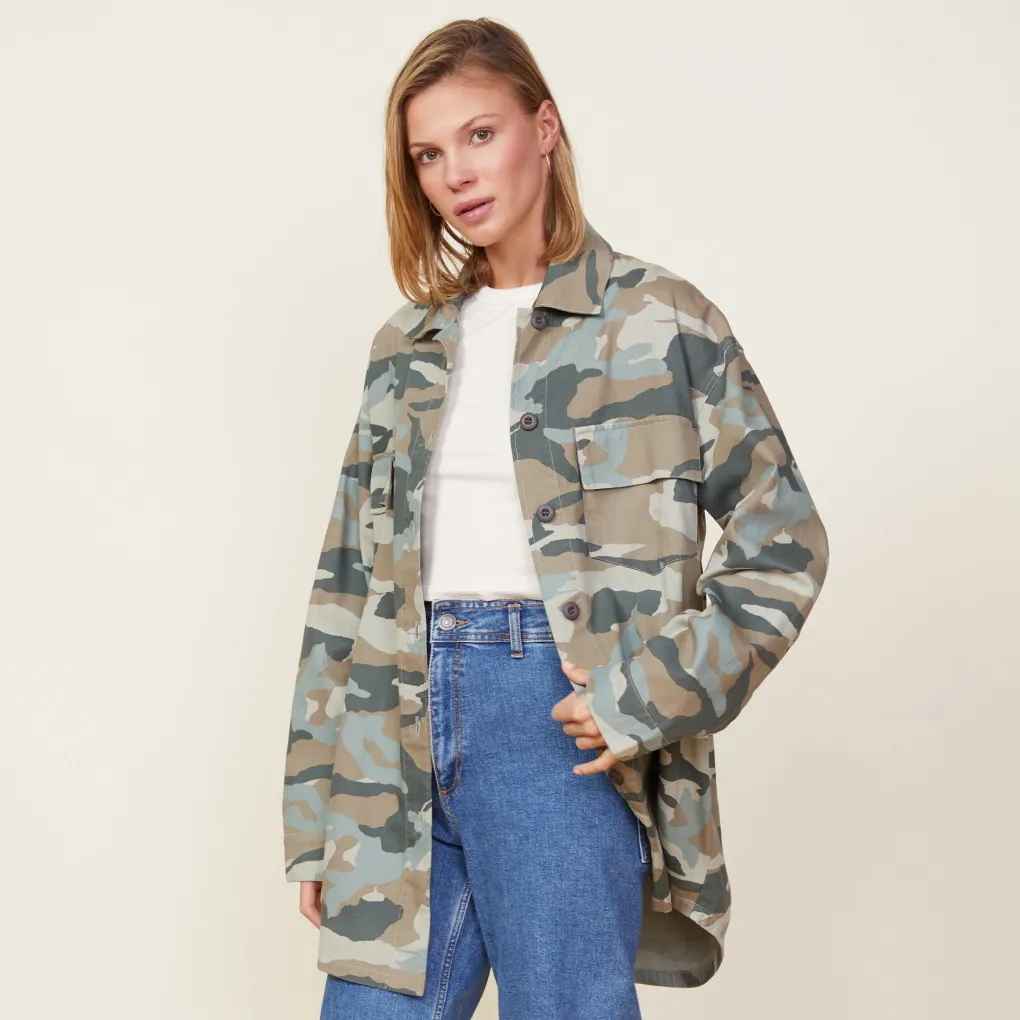 Jackets*MONROW Camo Military Jacket GREENGREY