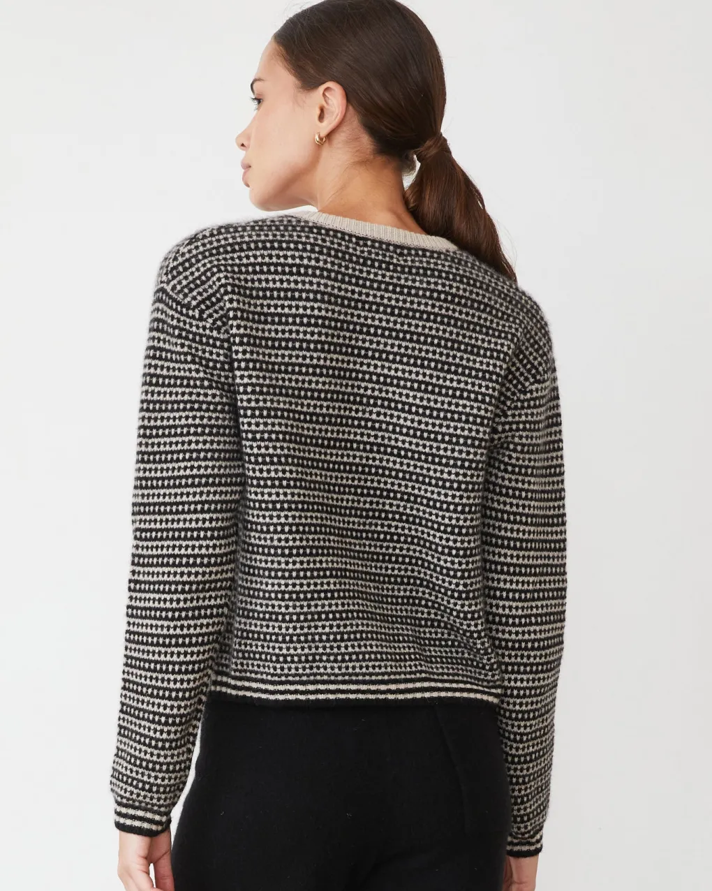Travel Essentials|Jackets*MONROW Cashmere Cardigan CHALK/BLACKSTRIPE