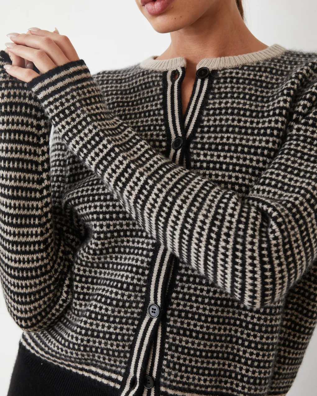 Travel Essentials|Jackets*MONROW Cashmere Cardigan CHALK/BLACKSTRIPE