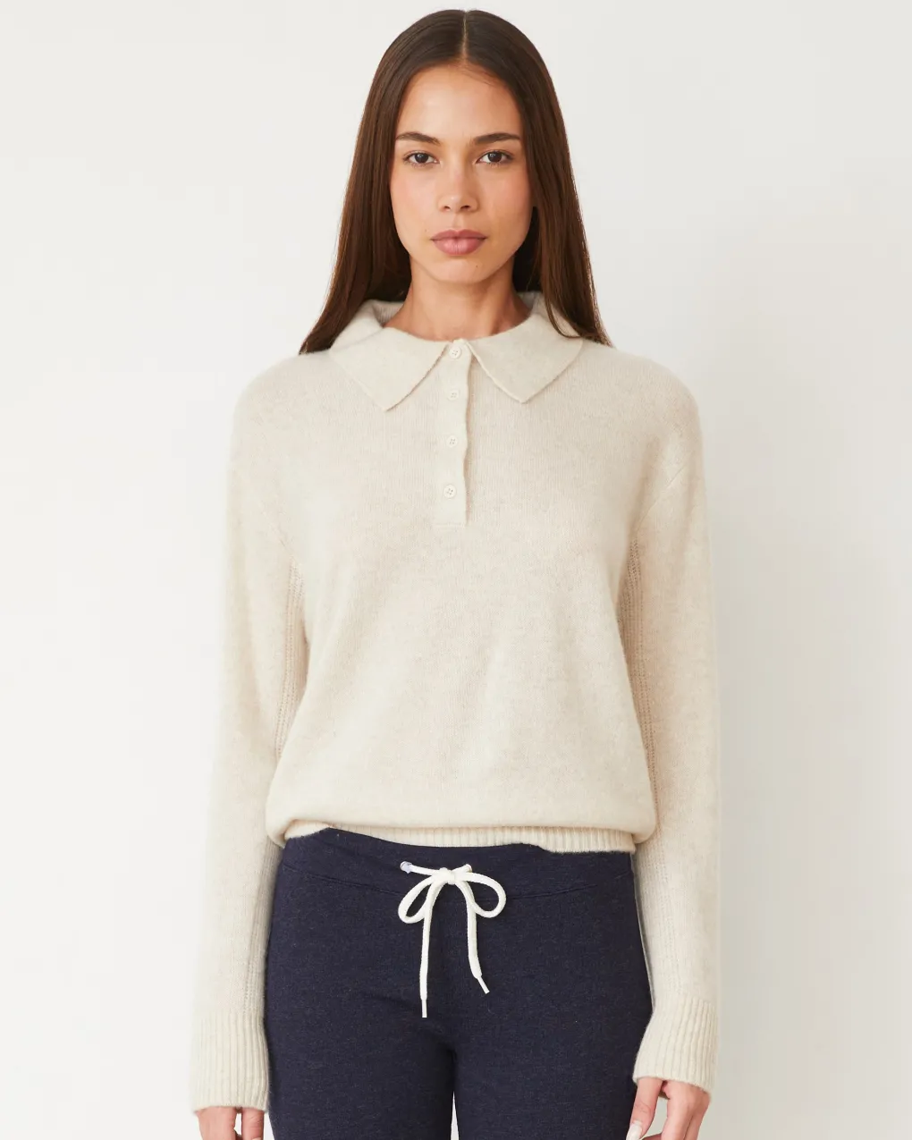 Travel Essentials|Long Sleeve*MONROW Cashmere Polo Sweater IVORY