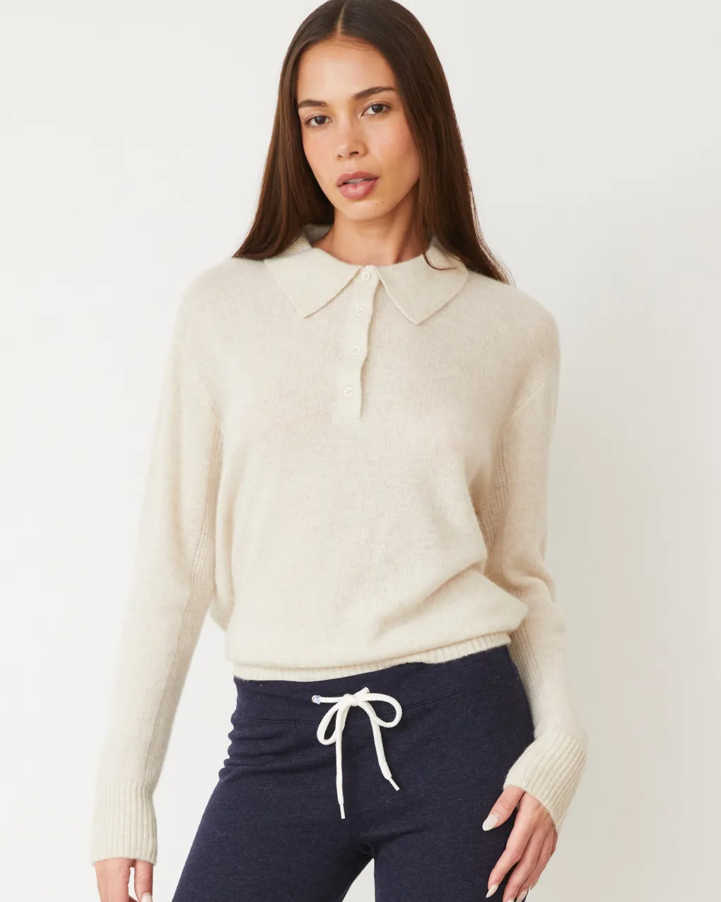 Travel Essentials|Long Sleeve*MONROW Cashmere Polo Sweater IVORY