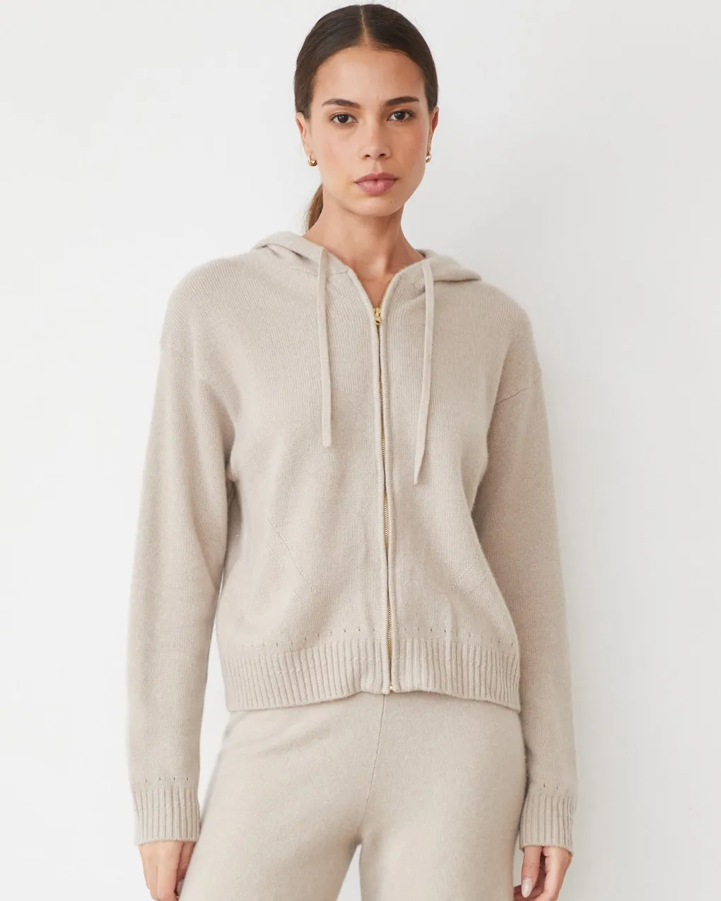 Travel Essentials|Sets*MONROW Cashmere Zip Up Hoody CHALK