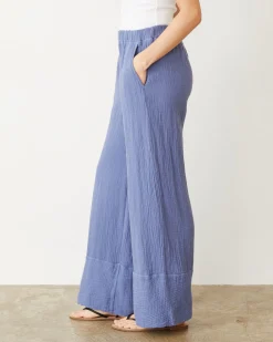 Pants*MONROW Cotton Gauze Wide Leg Pant MEDIUMBLUE