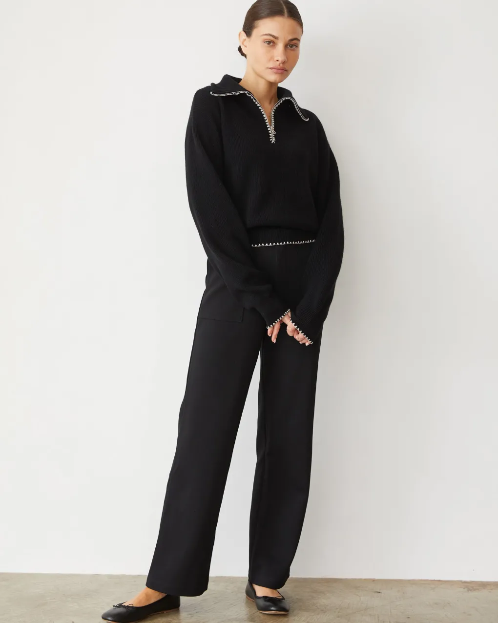 Pants*MONROW Cotton Knit Patch Pocket Pant BLACK
