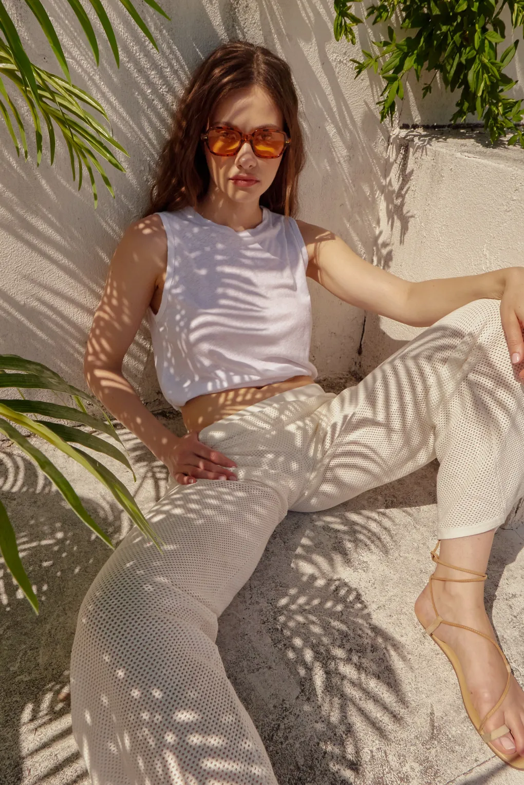 Pants*MONROW Cotton Mesh Wide Leg Pant IVORY