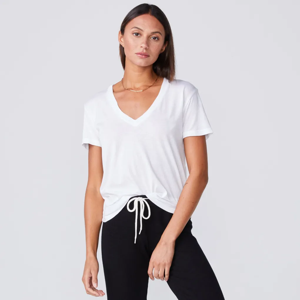 Tees*MONROW Cotton Modal Relaxed V Neck Tee - Color WHITE