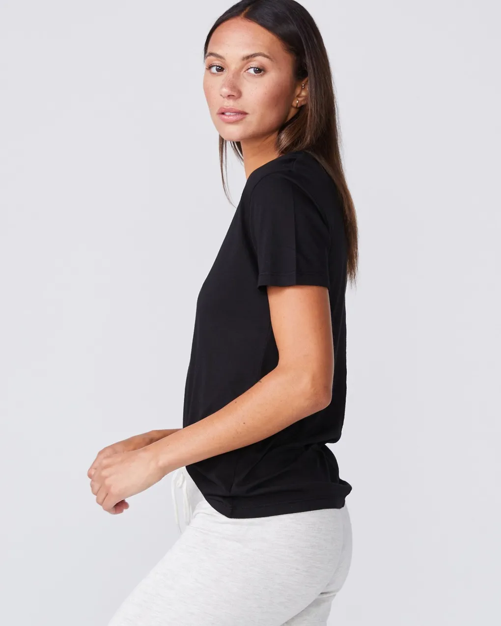 Tees*MONROW Cotton Modal Relaxed V Neck Tee - Color BLACK