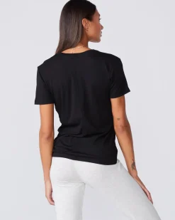 Tees*MONROW Cotton Modal Relaxed V Neck Tee - Color BLACK